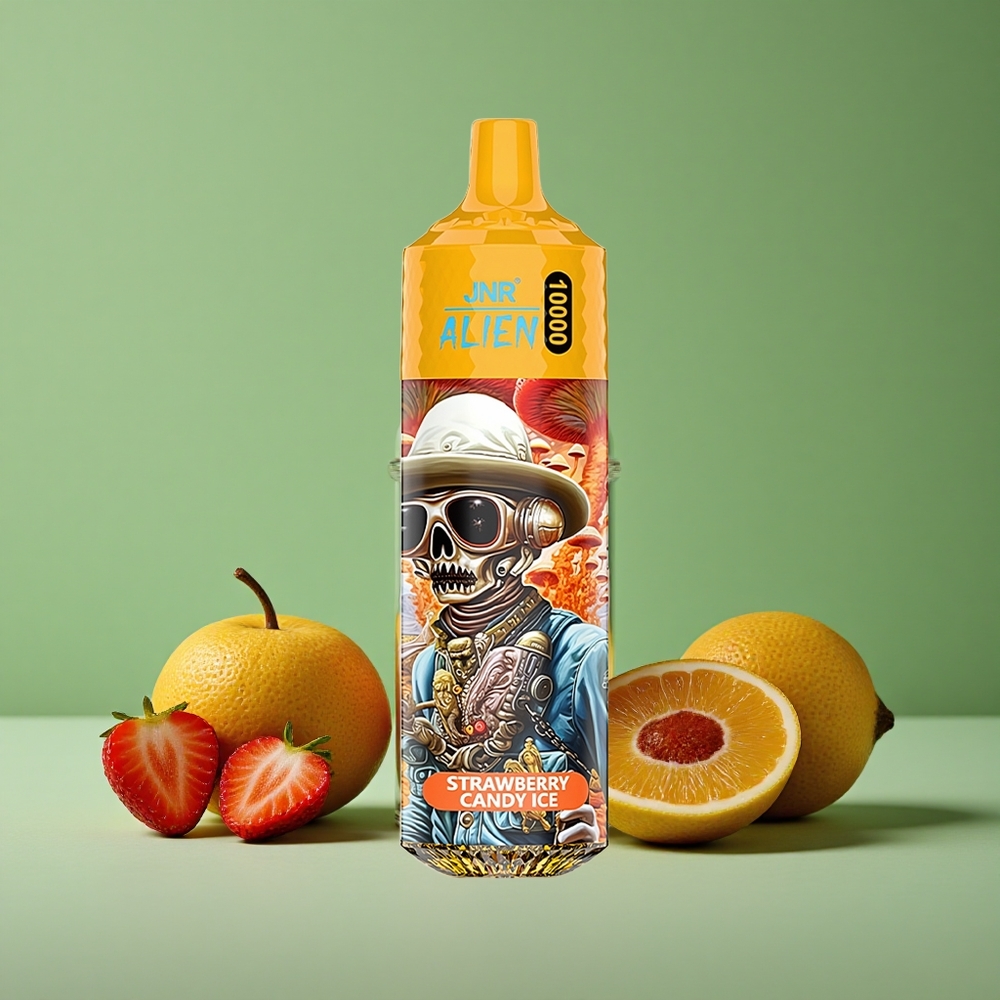 Jordbær slik is JNR Alien 10000 Pust 850mAh batterikapacitet 20ml e-væske Denmark vape