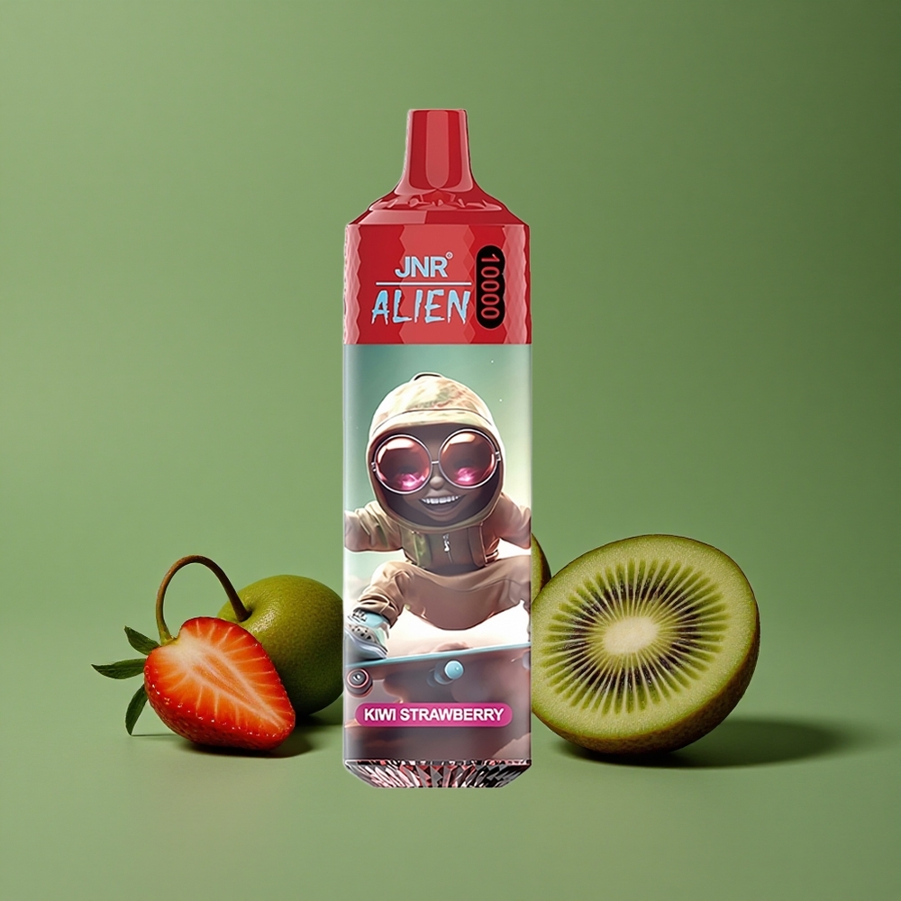 Kiwi Jordbær JNR Alien 10000 Pust 850mAh Batteri Type-C Denmark vape