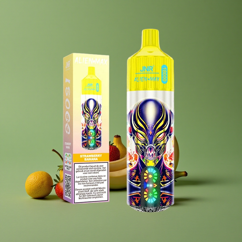 Jordbær Banan JNR Alien Max 18000 Pust Smart LED Display 28ml E-liquid Denmark vape