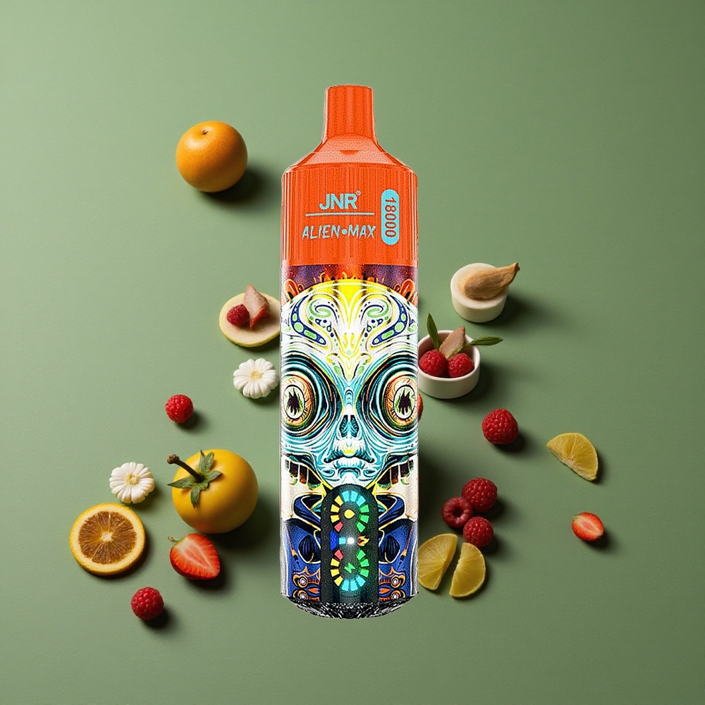 Jordbær Hindbær Kirsebær JNR Alien Max 18000 Pust 28ml E-væske Type-C Hurtigopladning Denmark vape