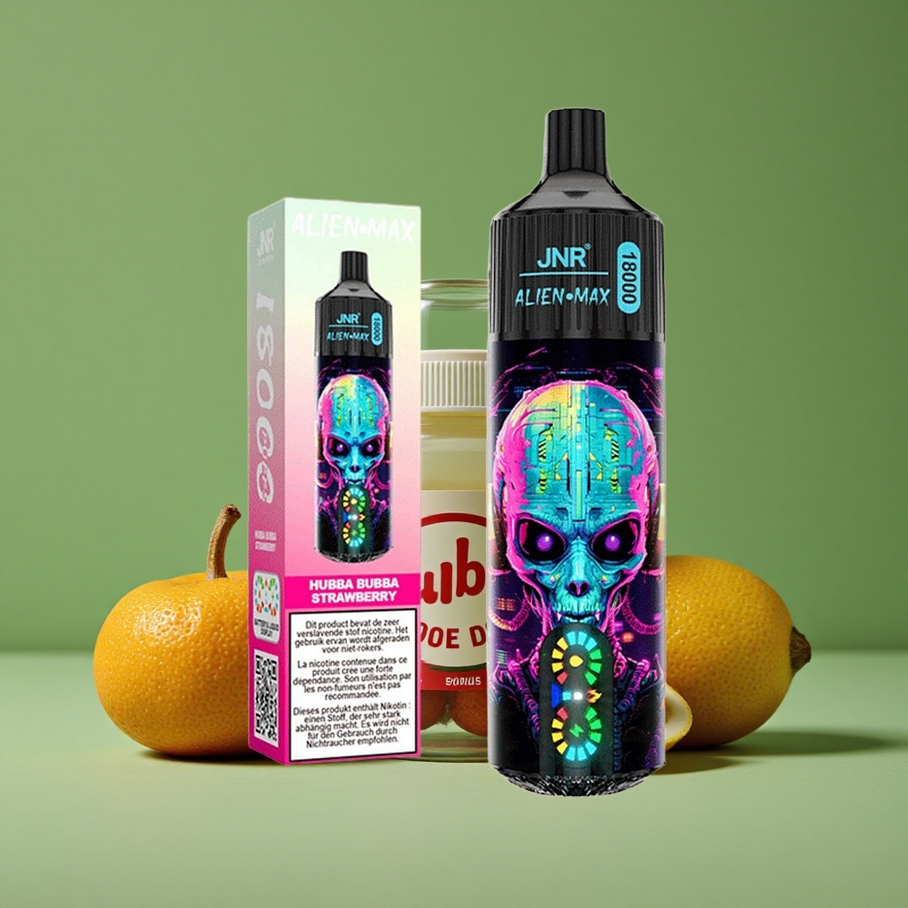 Jordbær Hubba Bubba JNR Alien Max 18000 Pust 28ml E-liquid Type-C Hurtigopladning Denmark vape