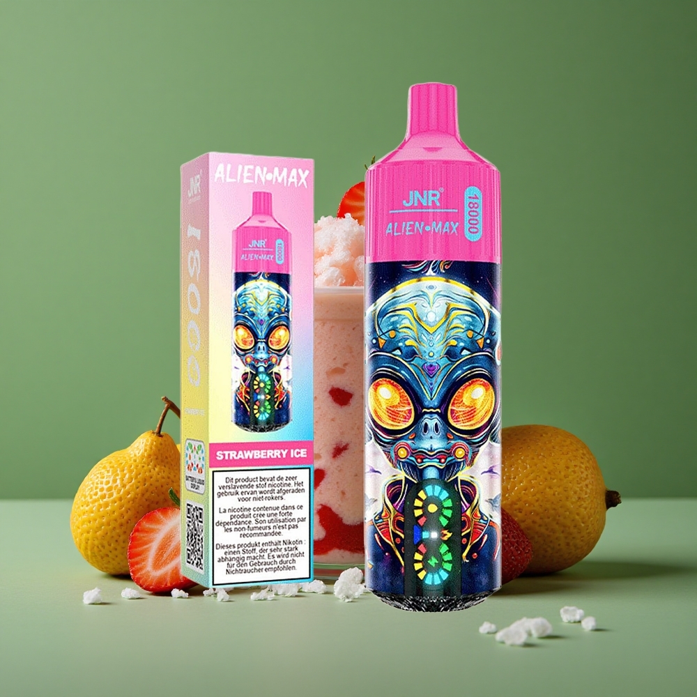 Jordbær Is JNR Alien Max 18000 Pust 28ml E-liquid Type-C Hurtigopladning Denmark vape