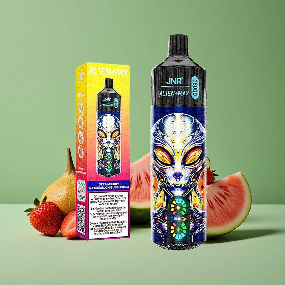 Jordbær Vandmelon Bubblegum JNR Alien Max 18000 Pust Smart LED Display 28ml E-liquid Denmark vape