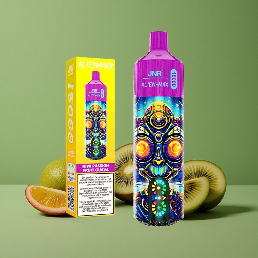 Kiwi Passionsfrugt Guava JNR Alien Max 18000 Pust 850mAh Batterikapacitet 28ml E-liquid Denmark vape