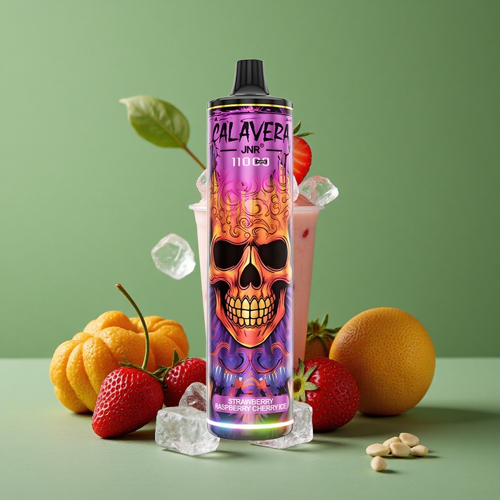 Jordbær Hindbær Kirsebær Is JNR Calavera 11000 Pust 850 mAh Batterikapacitet 21ml E-Liquid Kapacitet Denmark vape