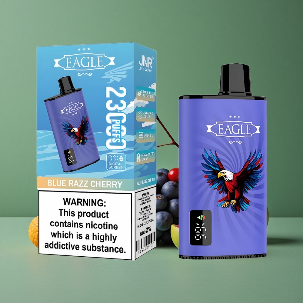 Blå Hindbær Kirsebær JNR EAGLE Smart 23000 Pust 25ml e-Væske Kapacitet Type-C Opladningsport Denmark vape