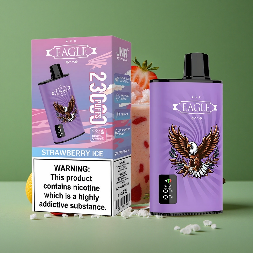 Jordbær Is JNR EAGLE Smart 23000 Pust 25ml e-Liquid Kapacitet Type-C Opladningsport Denmark vape