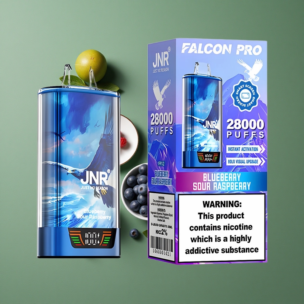 Blåbær sur hindbær JNR Falcon Pro 28000 30ml forudfyldt kapacitet 5% nikotinstyrke Denmark vape