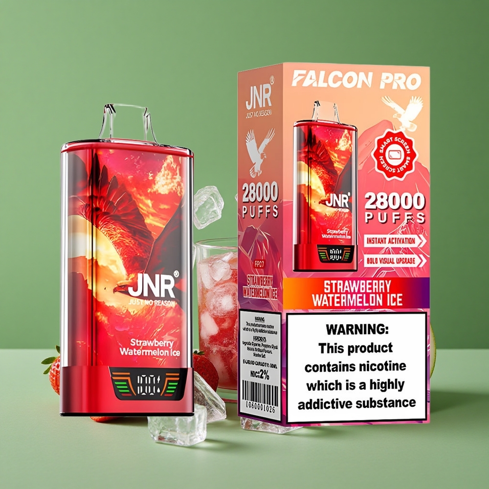 Jordbær Vandmelon Is JNR Falcon Pro 28000 Pust 30ml Forfyldt Kapacitet 950mAh Batteri Denmark vape
