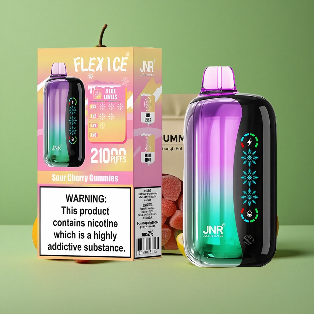 Suret kirsebær gummies JNR Flex Ice 21000 Pust Justerbar is 26ml e-væske Denmark vape