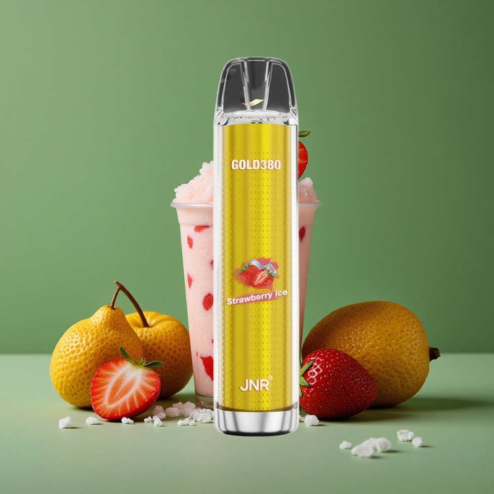 Jordbær Is JNR Gold380 6000 Pust Ombærbar e-cigaret 1500mAh Batterikapacitet Denmark vape