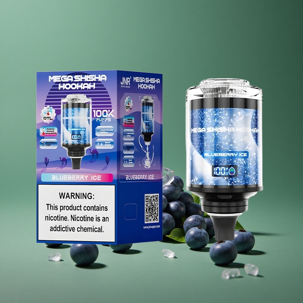 Blåbær Is JNR Mega Shisha Hookah 100K Pust Interaktiv Smart Skærm Denmark vape