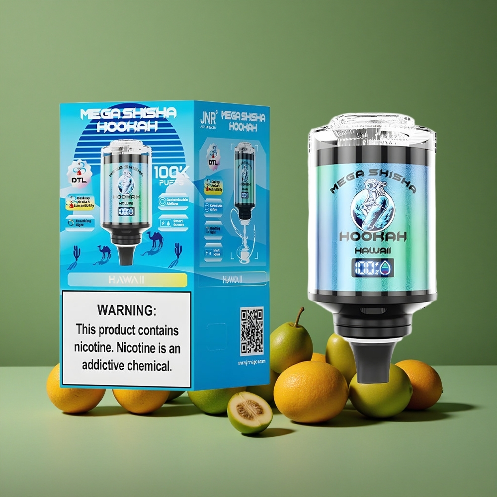 Hawaii JNR Mega Shisha Hookah 100K pust Interaktiv Smart Skærm Justerbar Luftstrøm Denmark vape