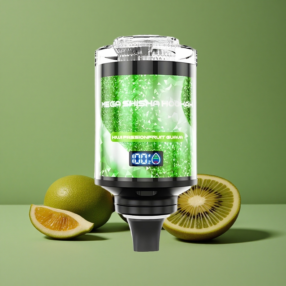 Kiwi Passionsfrugt Guava JNR Mega Shisha Hookah 100000 Pust 60ml e-væske kapacitet 2200mAh genopladeligt batteri Denmark vape