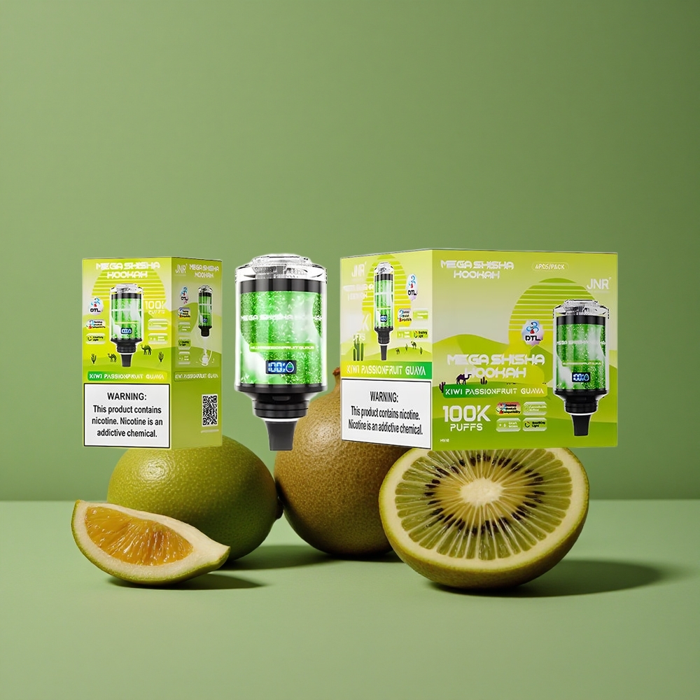 Kiwi Passionsfrugt Guava JNR Mega Shisha Hookah 100000 Pust 60ml e-væske kapacitet 2200mAh genopladeligt batteri Denmark vape