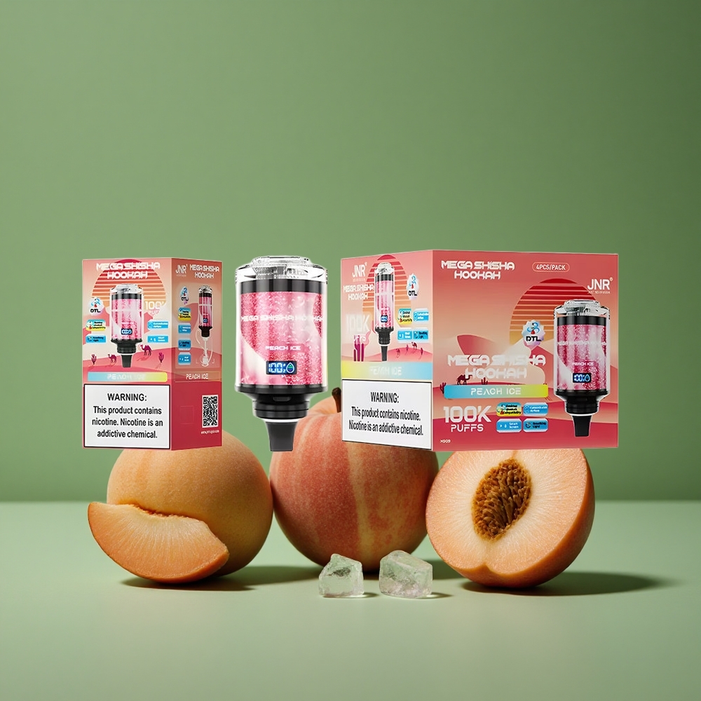 Peach Is (fersken is) JNR Mega Shisha Hookah 100000 Pust 60 ml e-væske kapacitet Denmark vape