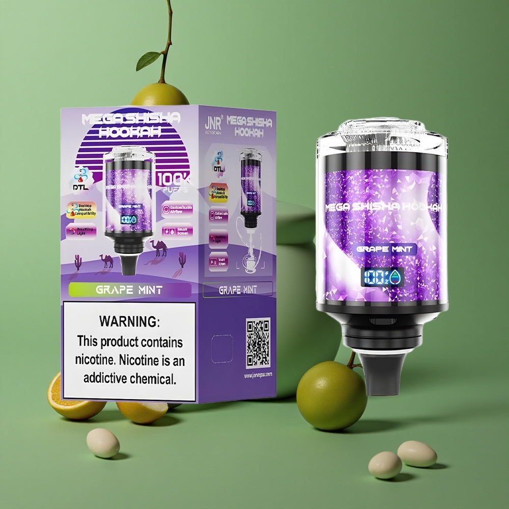 Vindrue Mynte JNR Mega Shisha Hookah 100K Skrivebordskompatibel 60ml e-væskekapacitet 2200mAh Genopladeligt Batteri Denmark vape