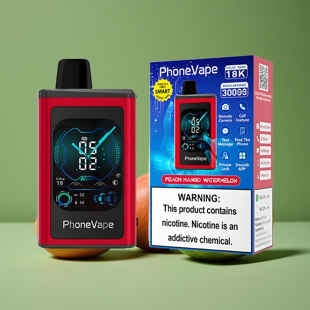 Fersken Mango Vandmelon JNR PhoneVape 30000 Pust 850mAh Type-C Genopladelig Batteri Justerbar Luftstrøm Denmark vape