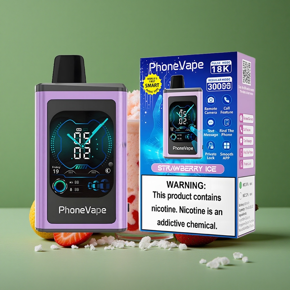 Jordbær Is JNR PhoneVape 30000 Pust 850mAh Type-C Genopladelig Batteri Denmark vape