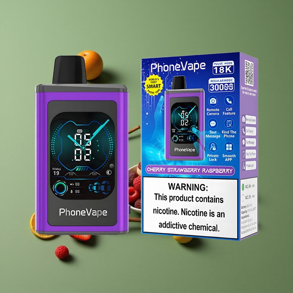 Kirsebær Jordbær Hindbær JNR PhoneVape 30000 puffe Omladbar 850mAh Batteri Justerbar Luftstrøm Denmark vape