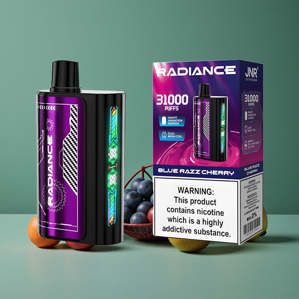 Blå Hindbær Kirsebær JNR Radiance 31000 Pust 28ml E-væske Denmark vape