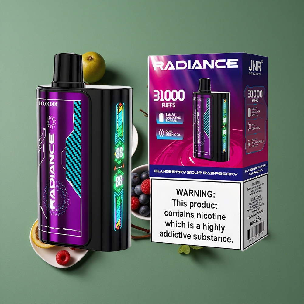 Blåbær Sur Hindbær JNR Radiance 31000 Pust Genanvendelig E-cigaret 28ml E-væske Denmark vape