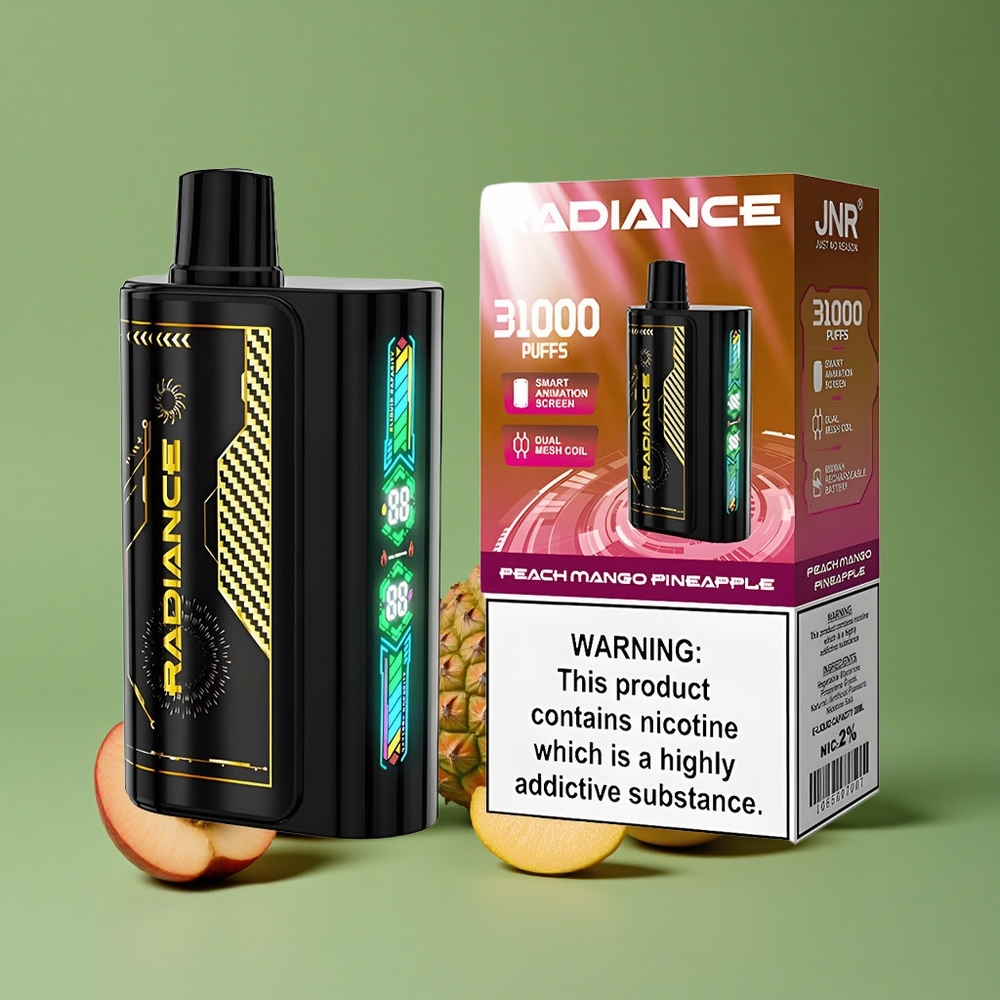 Fersken Mango Ananas JNR Radiance 31000 Pust 28ml E-liquid Denmark vape