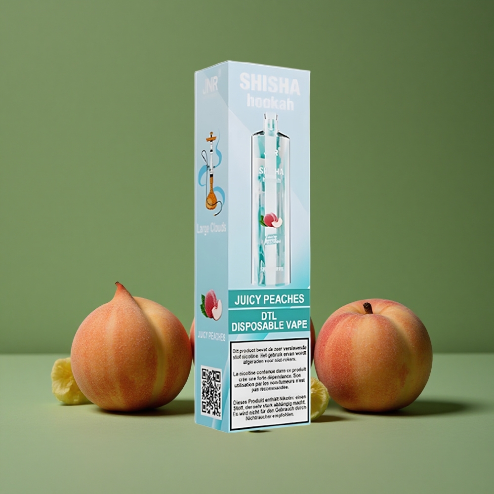 Juicy Peaches (saftige ferskner) JNR Shisha Hookah 12000 Pust 750mAh batterikapacitet 24ml e-væskekapacitet Denmark vape