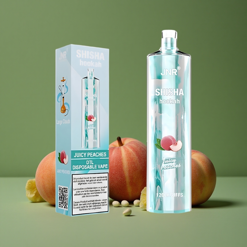 Juicy Peaches (saftige ferskner) JNR Shisha Hookah 12000 Pust 750mAh batterikapacitet 24ml e-væskekapacitet Denmark vape