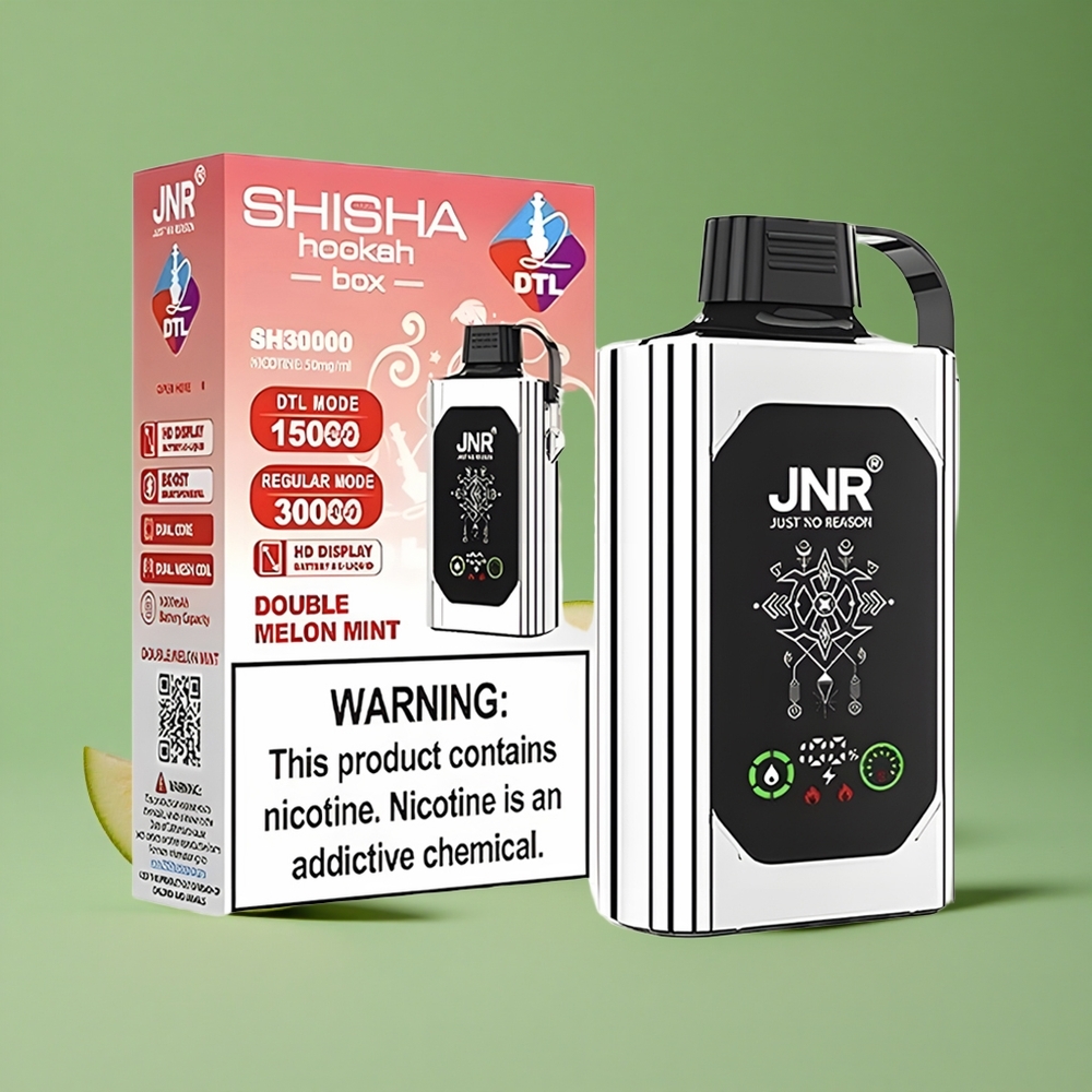 Dobbelt Melon Mynte JNR Shisha Hookah Box 20500 Pust HD Display 25ml E-væske Kapacitet Denmark vape