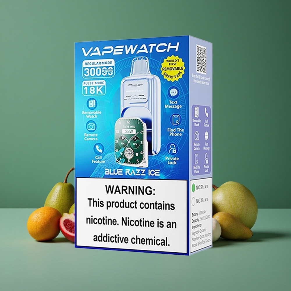 Blå Hindbær Is JNR Vape Watch 30000 Pust 1000mAh 19mL Denmark vape
