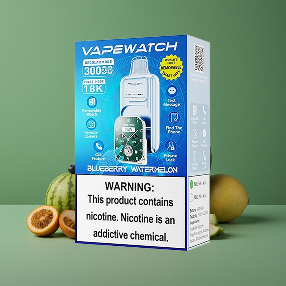 Blåbær Vandmelon JNR Vape Watch 30000 Pust 1000mAh batterikapacitet 19mL e-væskekapacitet Denmark vape