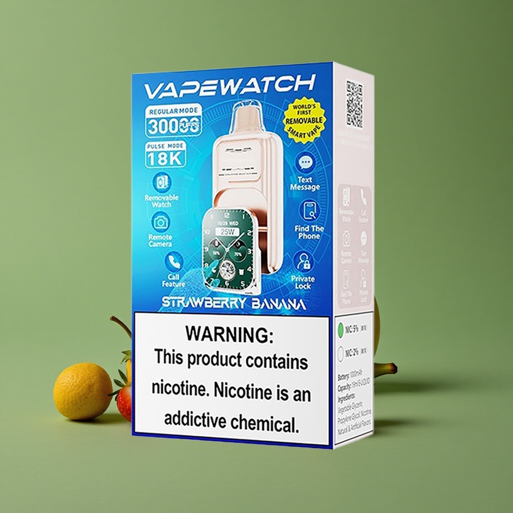Jordbær Banan JNR Vape Watch 30000 Pust 1000mAh batteri 19mL e-væske Denmark vape