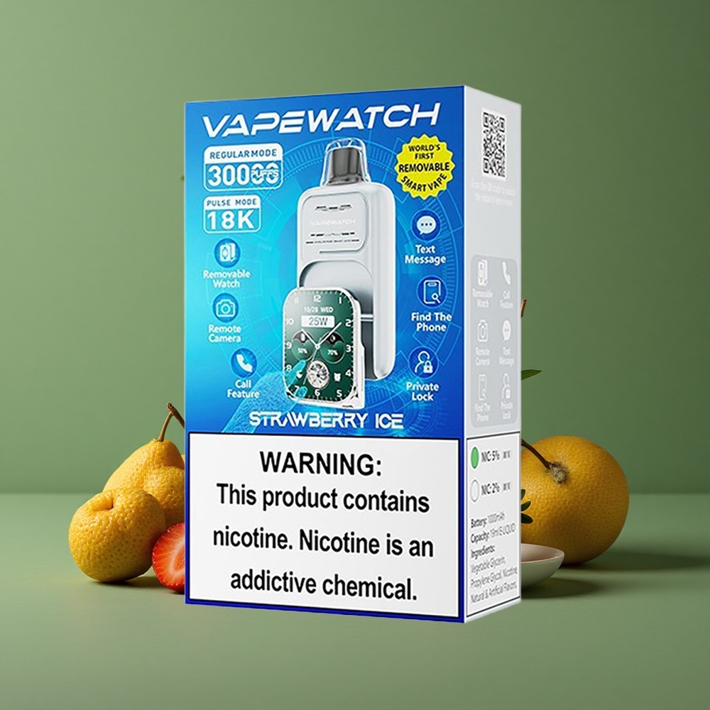 Jordbær Is JNR Vape Watch 30000 Pust 1000mAh batteri 19mL e-væske Denmark vape