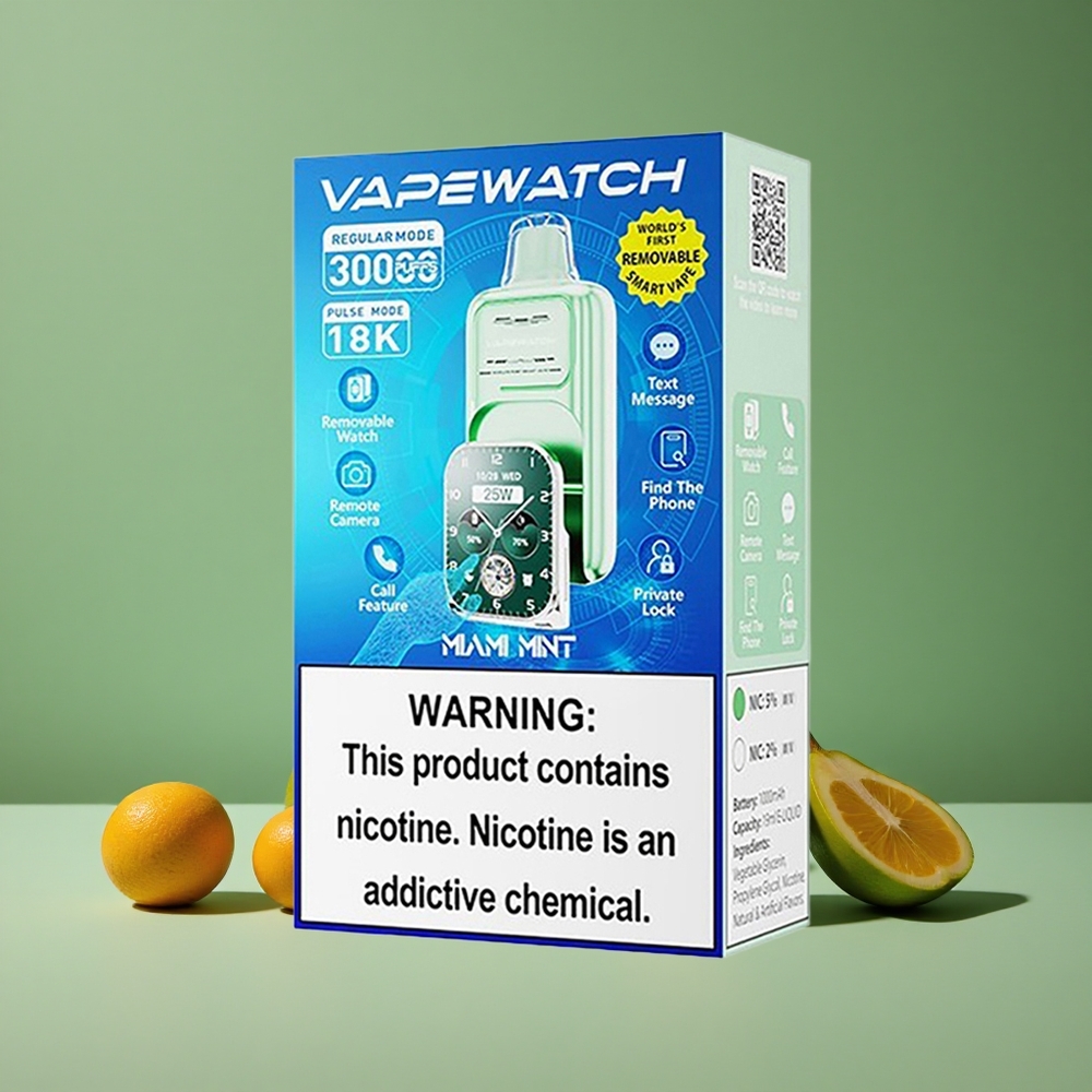 Miami Mynte JNR Vape Watch 30000 Pust 1000mAh batteri 19mL e-væske Denmark vape