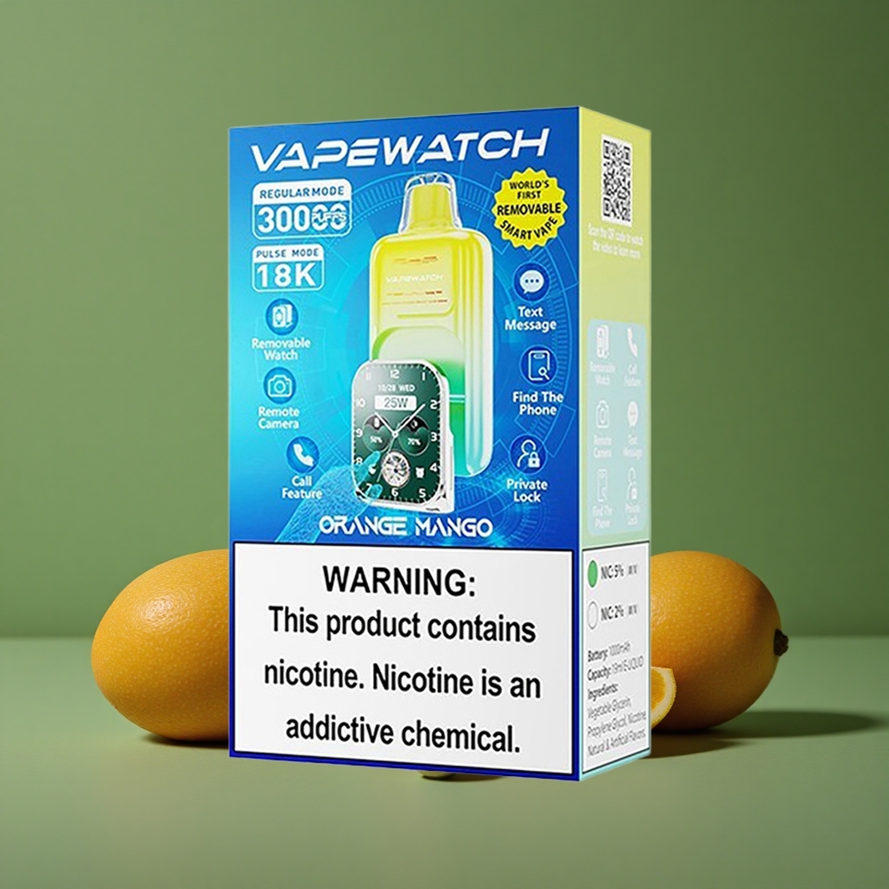 Orange Mango JNR Vape Watch 30000 Pust Dual Mesh Coil Type-C Hurtigopladning Denmark vape