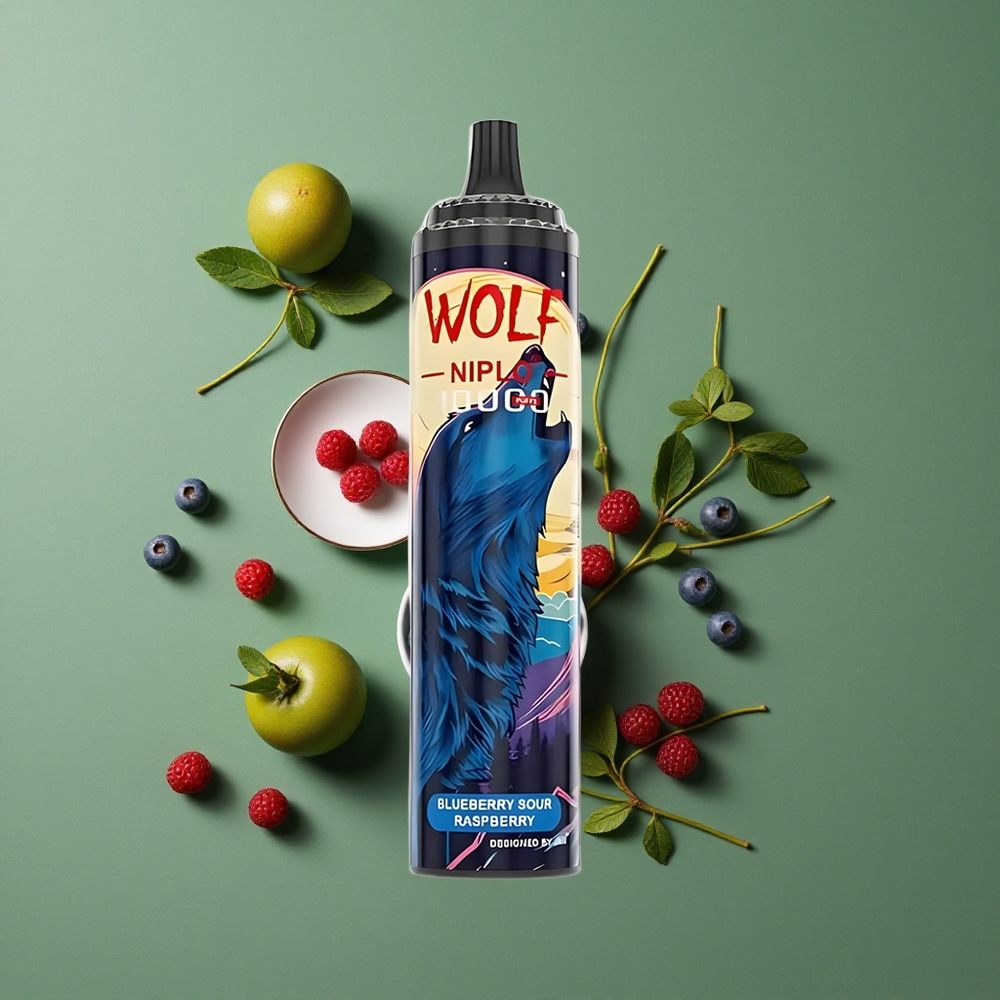 Blåbær Sur Hindbær JNR Wolf Niplo 10000 Pust 20ml E-væske 1.0 Ohm Mesh Coil Denmark vape