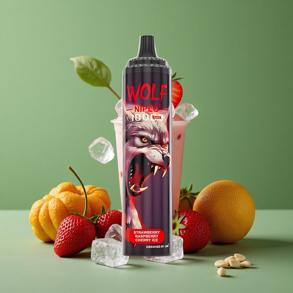 Jordbær Hindbær Kirsebær Is JNR Wolf Niplo 10000 Pust 20ml E-væske 650mAh Batteri Denmark vape