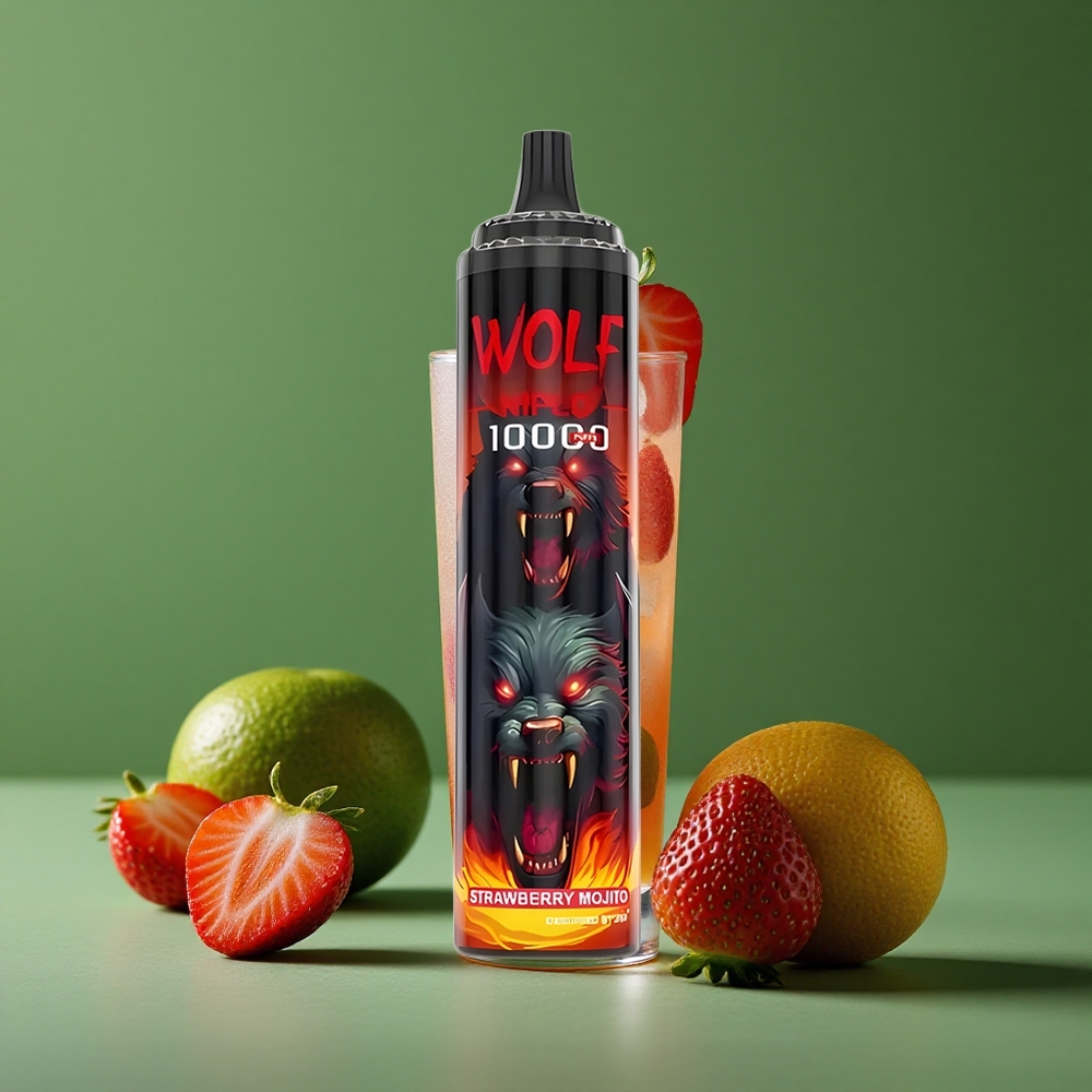 Jordbær Mojito JNR Wolf Niplo 10000 Pust 20ml e-væske 1.0 Ohm Mesh Coil Denmark vape