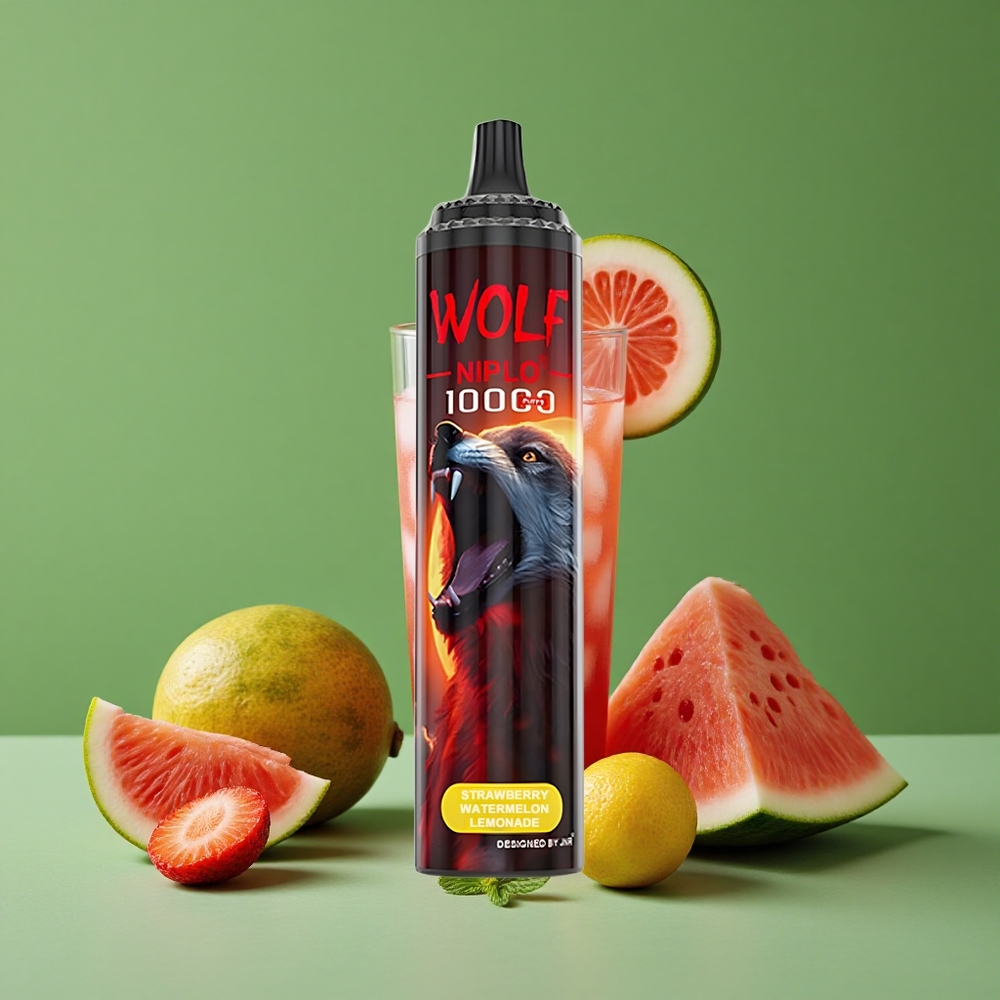 Jordbær Vandmelon Lemonade JNR Wolf Niplo 10000 Pust 20ml e-væske 1.0 Ohm Mesh Coil Denmark vape