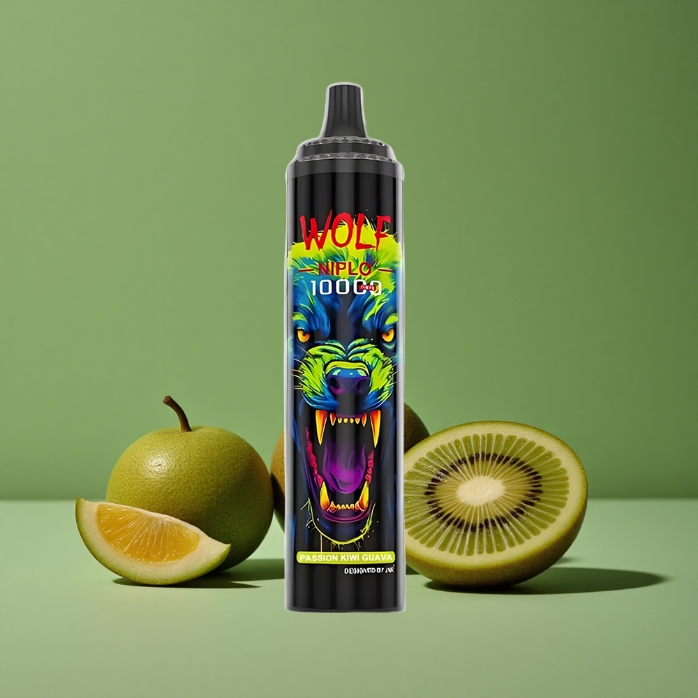 Passion Kiwi Guave JNR Wolf Niplo 10000 Pust 1.0 Ohm Mesh Coil 20ml E-væske Denmark vape