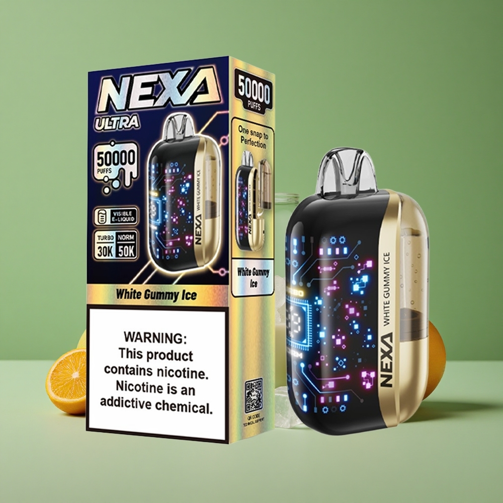 Hvid Gummy Is NEXA Ultra 50000 Puffs 20ml Forfyldt Kapacitet 5% Nikotinstyrke Denmark vape