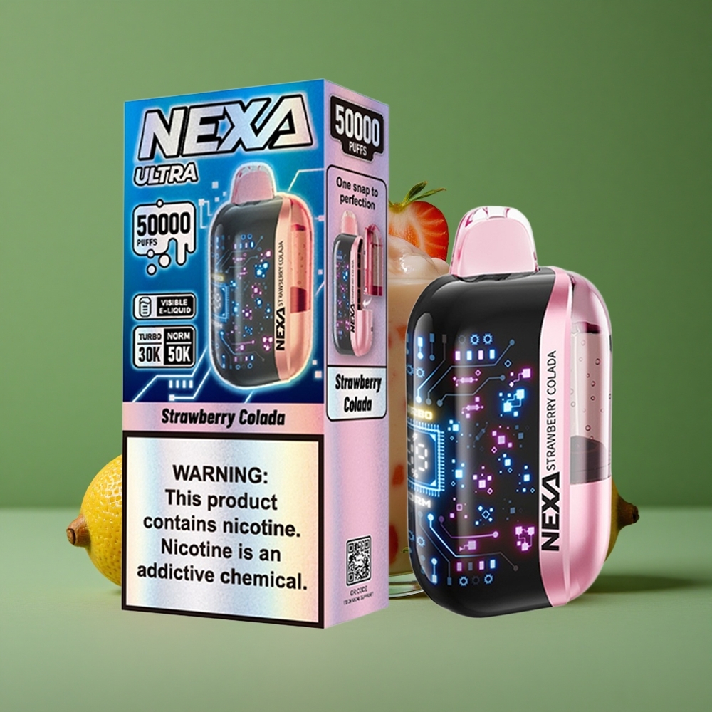 Jordbær Colada NEXA Ultra 50000 Puffs 20ml forudfyldt kapacitet 800mah batterikapacitet Denmark vape