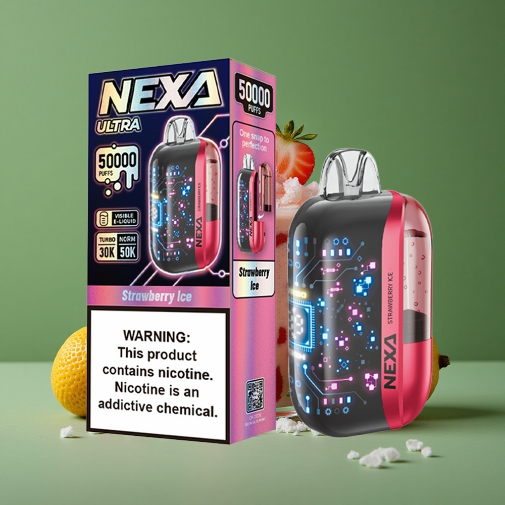 Jordbær Is NEXA Ultra 50000 Puffs 20ml Forfyldt Kapacitet 5% Nikotinstyrke Denmark vape