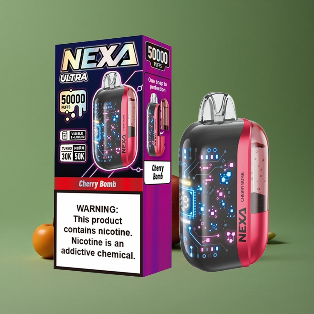 Kirsebombe NEXA Ultra 50000 Puffs 20ml Forfyldt Kapacitet 800mah Batteri Kapacitet Denmark vape