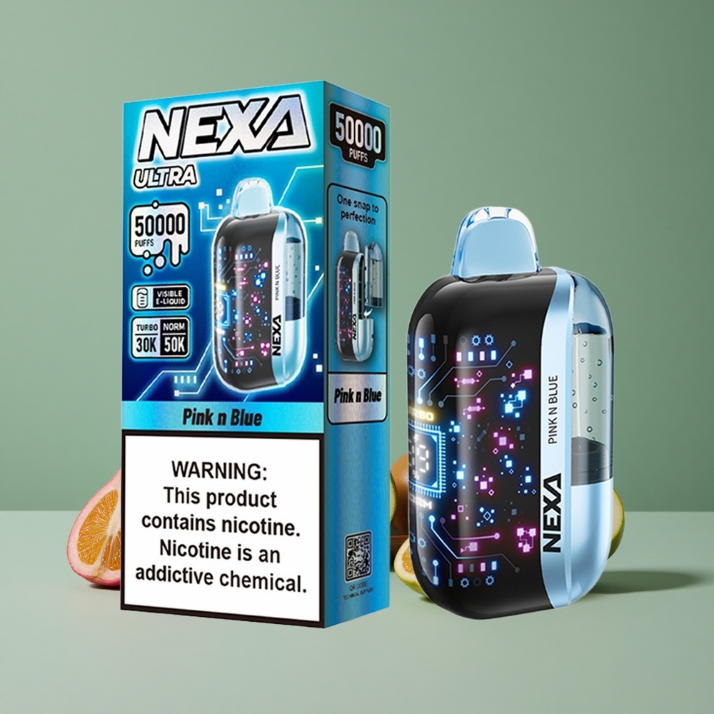 Pink og Blå NEXA Ultra 50000 Puffs 20ml Forfyldt Kapacitet 800mah Batterikapacitet Denmark vape
