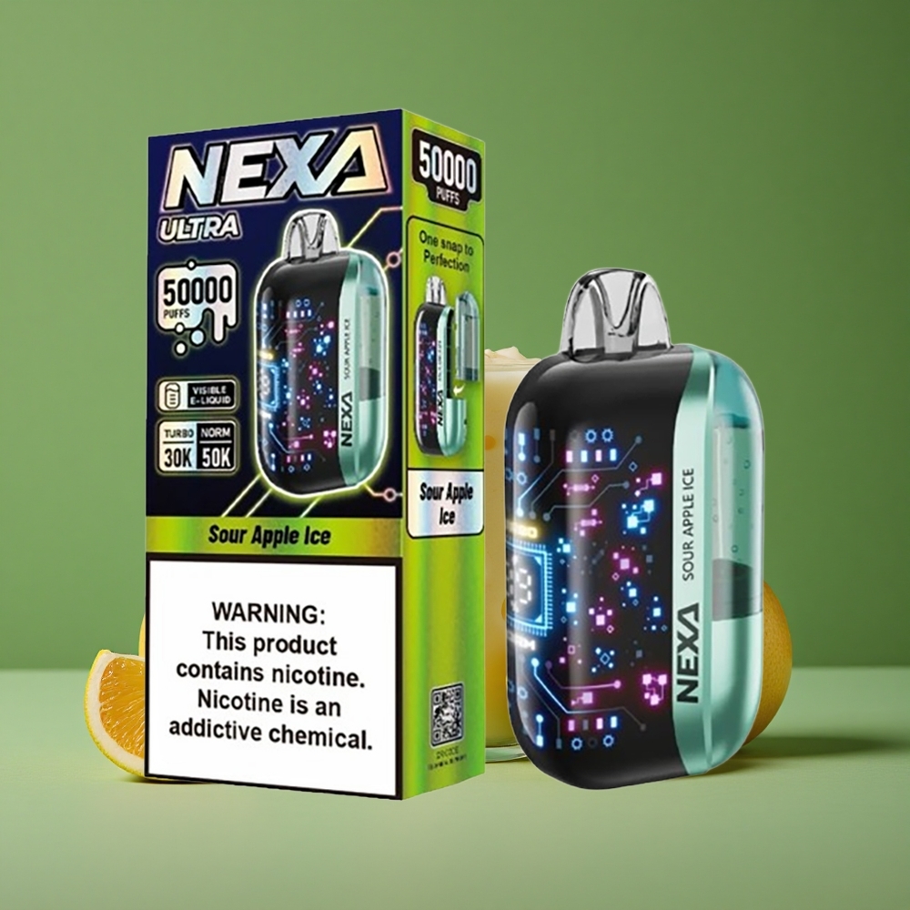 Sur Æble Is NEXA Ultra 50000 Puffs 20ml Forfyldt Kapacitet 800mah Batteri Kapacitet Denmark vape