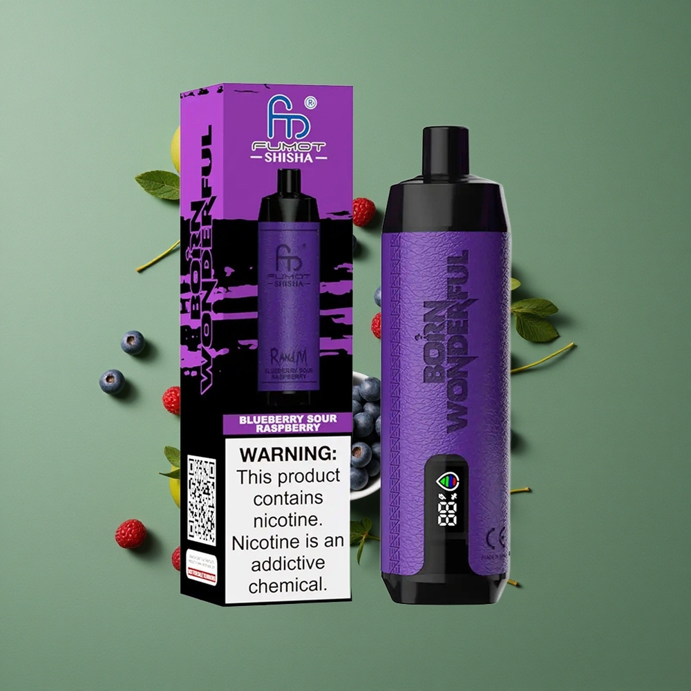 Blåbær Sur Hindbær RandM Fumot 10000 Puffs 18ml Forfyldt E-væske 0.5% Nikotinindhold Denmark vape