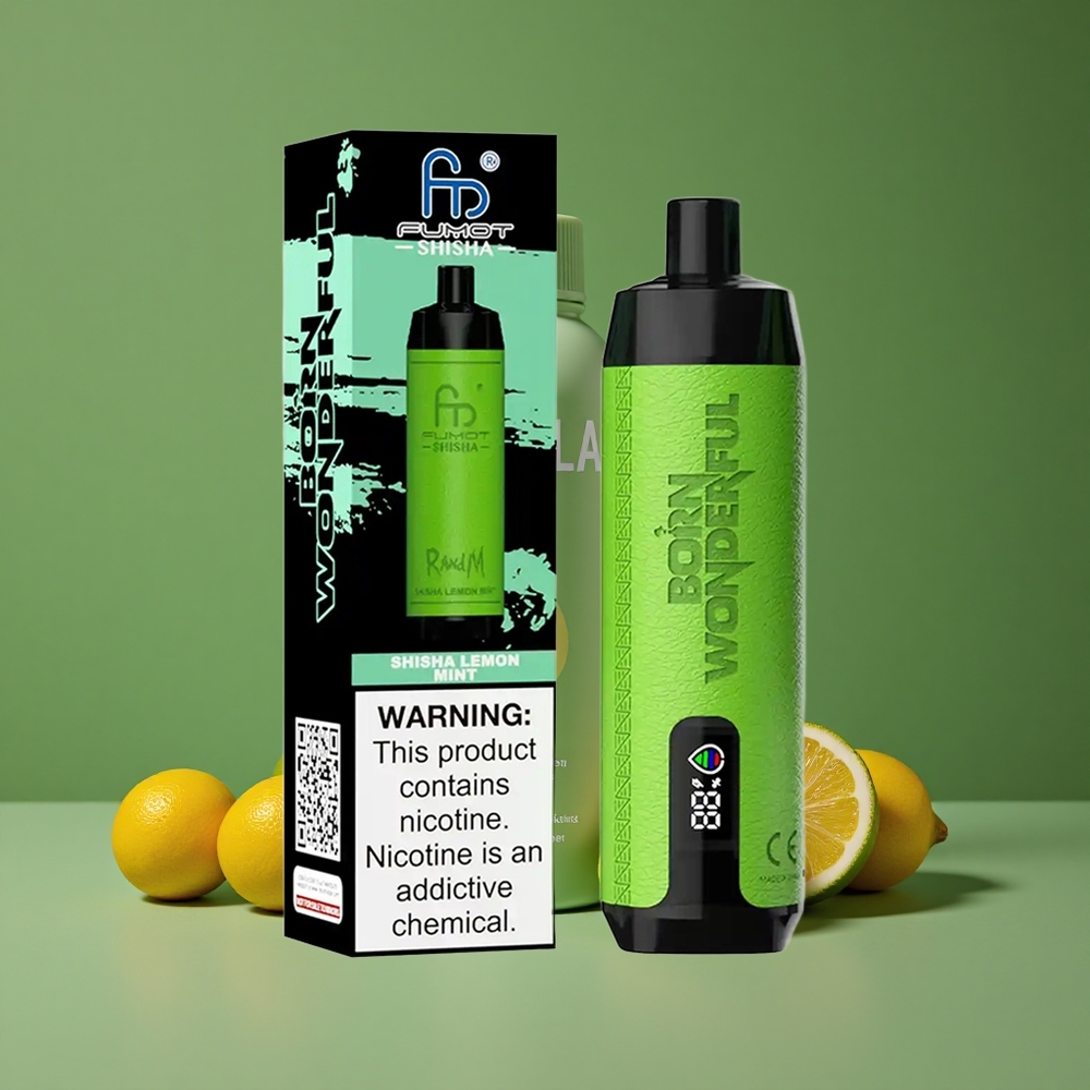 Citron Mynte RandM Fumot Shisha 10000 Puffs 18ml Prefyldt e-væske 850 mAh Batteri Denmark vape