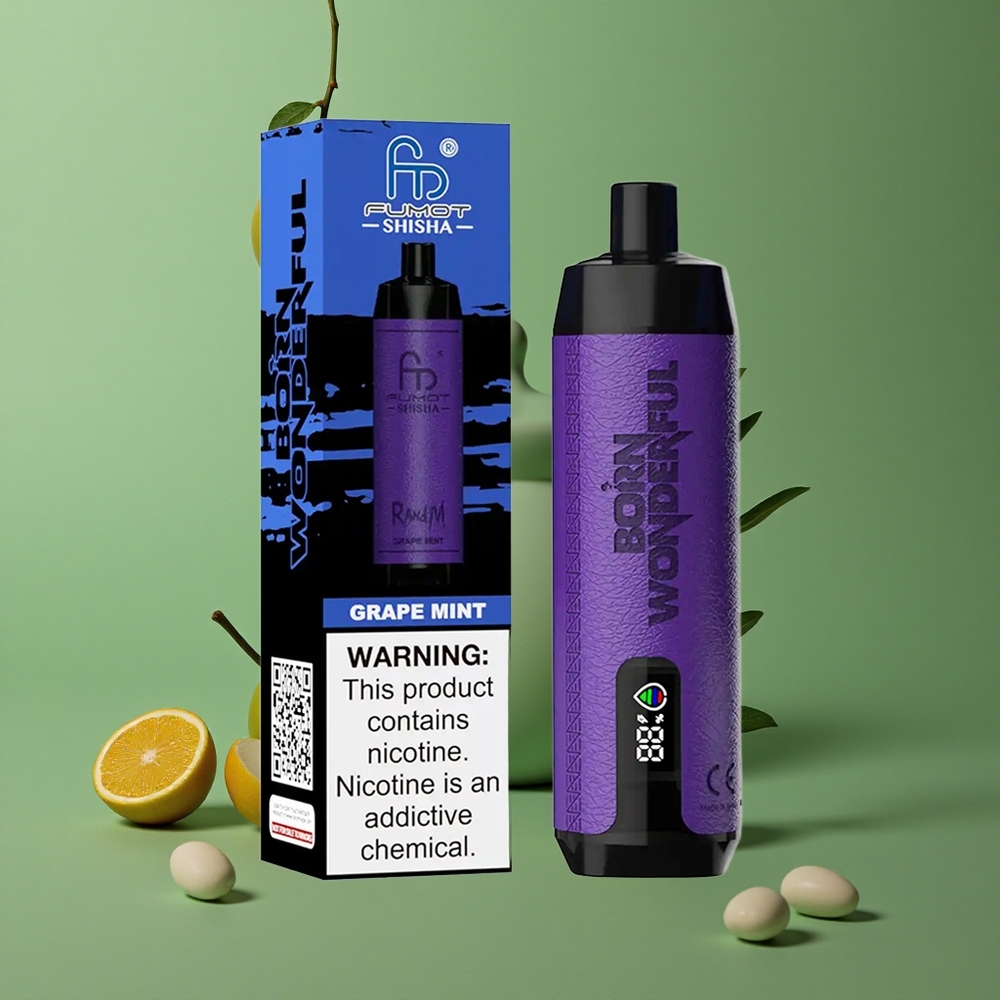 Grape Mynte RandM Fumot Shisha 10000 Puffs 18ml Forfyldt E-væske Denmark vape